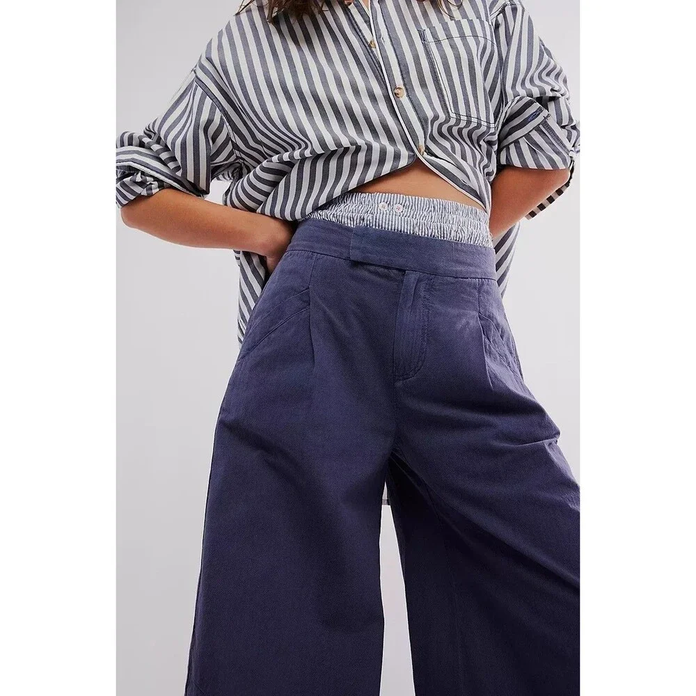 Free People Tegan Washed Barrel Trousers Pants Pleated Solid Cotton S 288469